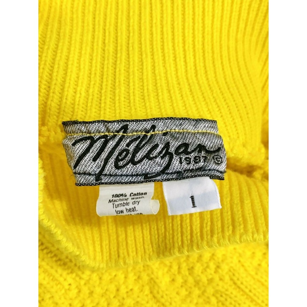 Vintage Turtle Neck Susan Melizan Lemon Yellow Sweater 100% Cotton Knit Large - Picture 3 of 5